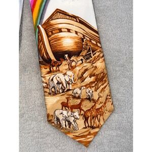 Eagles Wings Mens Noahs Ark Silk Tie Rainbow Animals Religious Biblical Multi